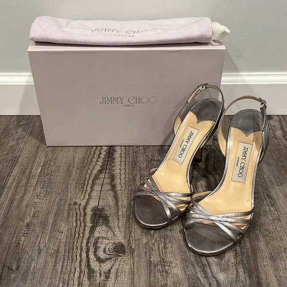 Jimmy Choo Shoes - Jimmy Choo Metallic Nappa Palladium Heels Size 37
